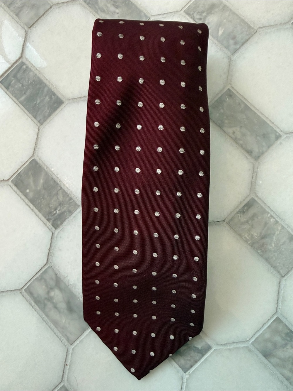Polo Ralph Lauren Burgundy Silk Tie with White Polka Dots